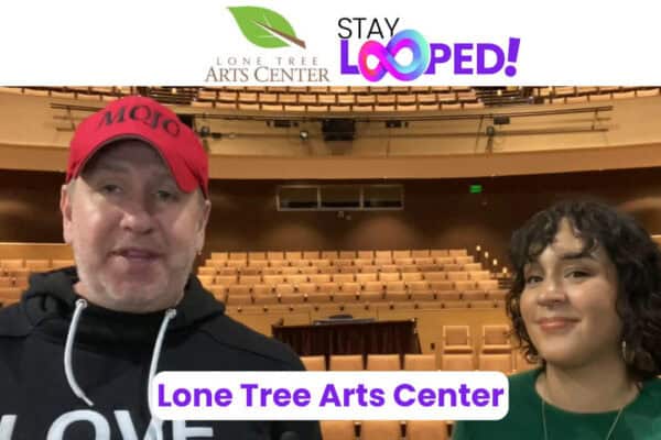 screen shot of video of interview on the stage of lone tree arts center staylooped